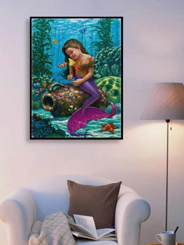 At the bottom of the sea, a mermaid sits on a pitcher TopFreeDiamondPainting