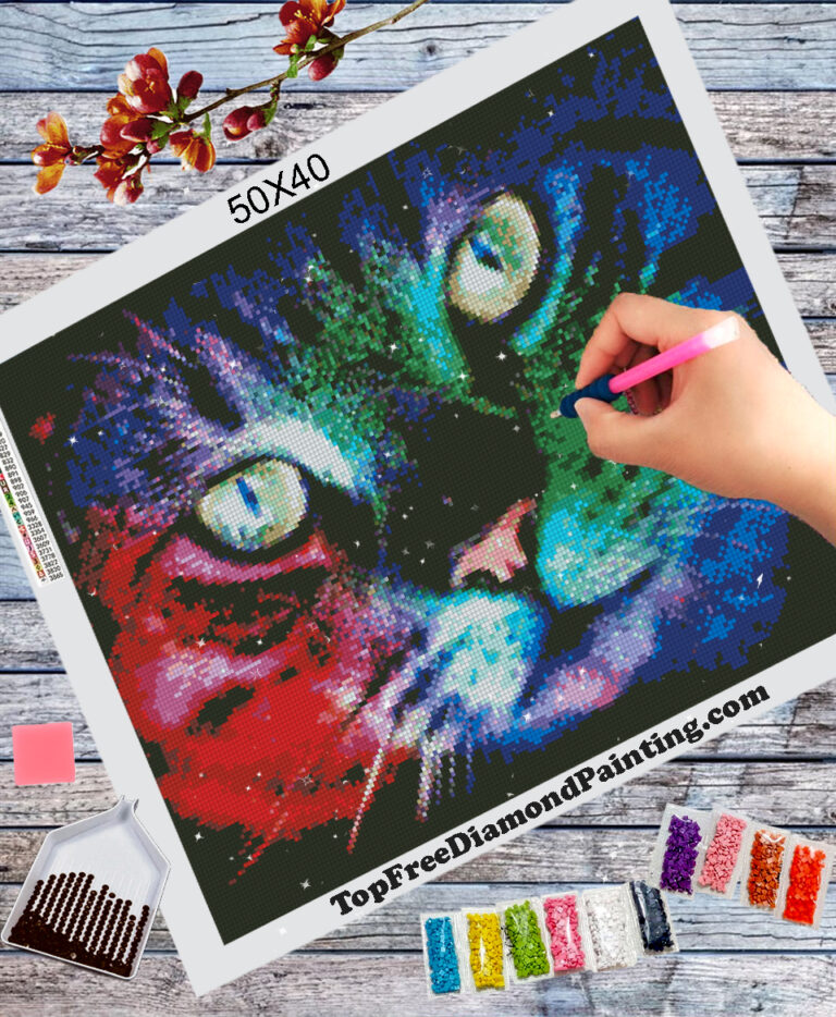 cat in neon colors diamond painting kit topfreediamondpainting