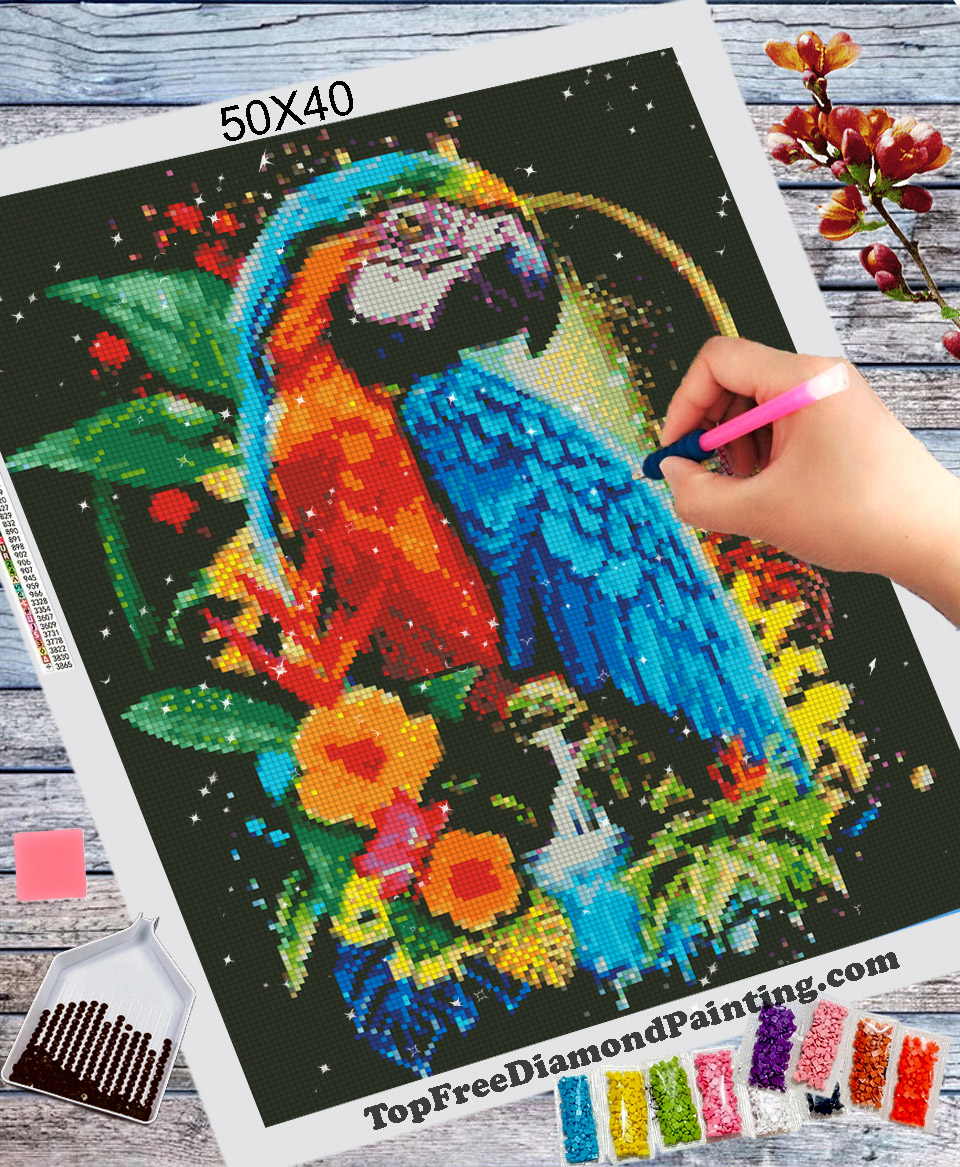 Parrot With Flowers Diamond Painting Kit Topfreediamondpainting