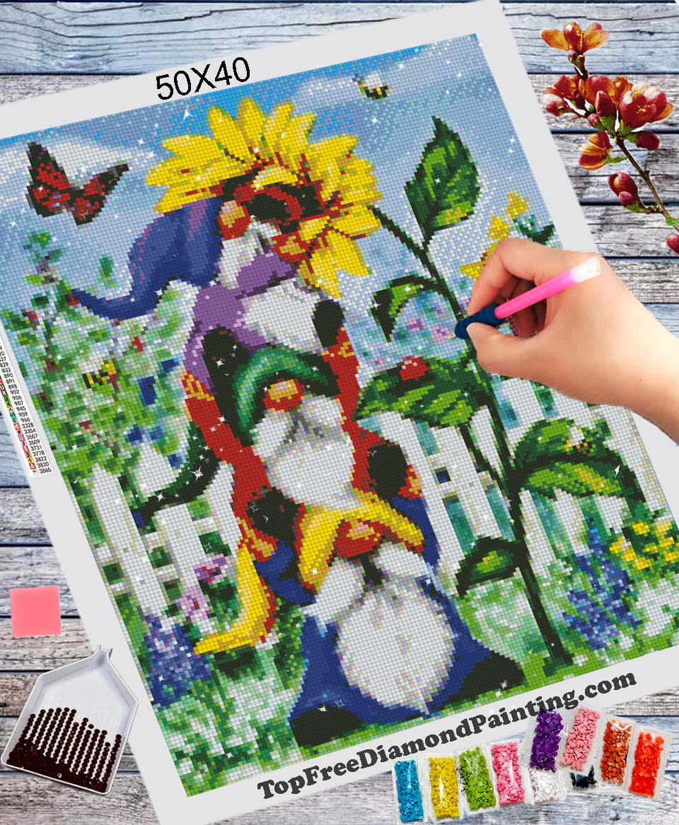 Gnomes and Sunflowers in the Garden Diamond Painting Kit