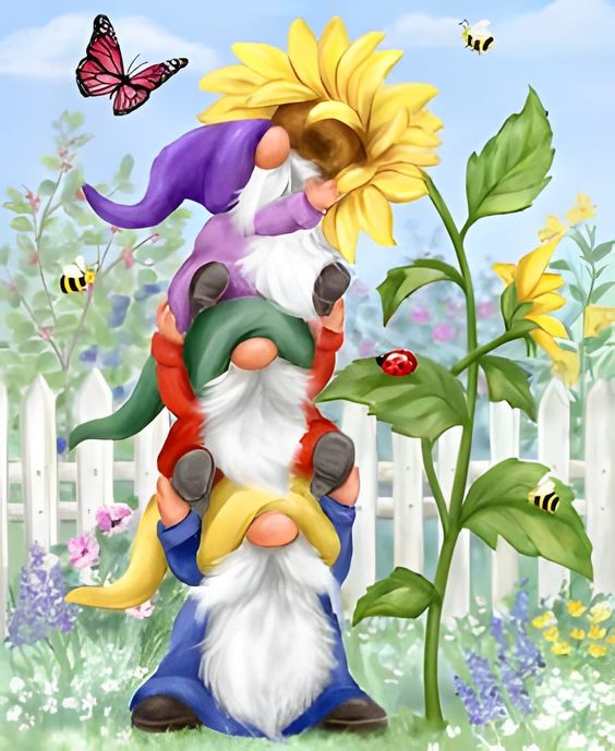 Gnomes and Sunflowers in the Garden Diamond Painting Kit