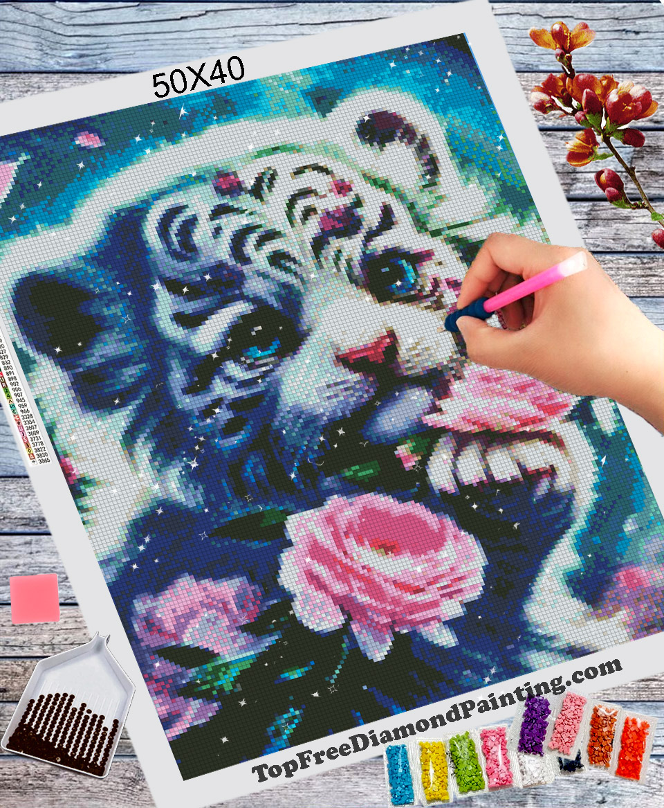 Little Cute White Tiger With Rose Diamond Painting Kit